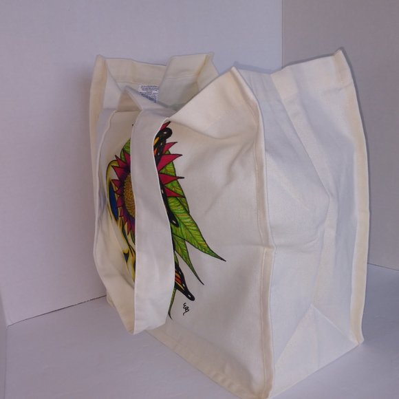 Hand-Painted Skull Tote Bag: Sunflower & Butterfly Art 14x13x7 - Picture 5 of 16